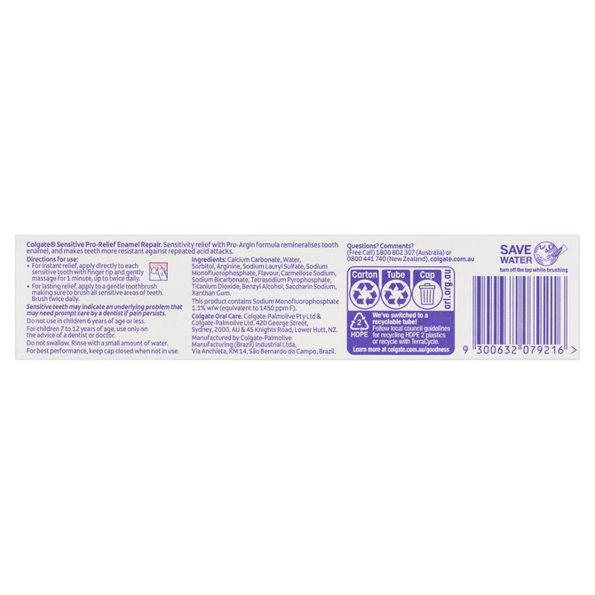 Colgate Sensitive Pro-Relief Enamel Repair Toothpaste, 110g, Clinically Proven Sensitive Teeth Pain Relief