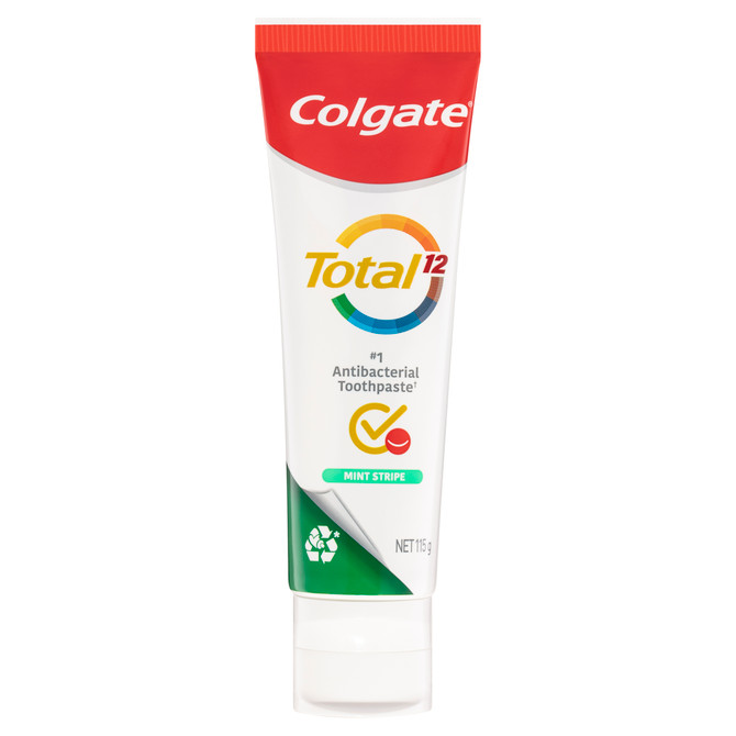 Colgate Total Mint Stripe Gel Antibacterial Toothpaste 115g, Whole Mouth Health, Multi Benefit