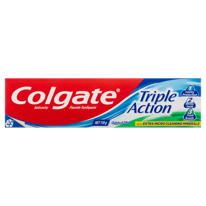 Colgate Triple Action Toothpaste, 110g, Original Mint, with Extra Micro Cleaning Minerals
