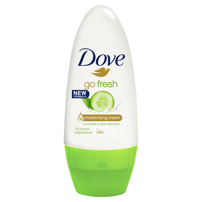 Dove Go Fresh Antiperspirant Roll On Deodorant Cucumber & Green Tea for 48 hour protection with 1/4 moisturising cream for soft and smooth underarms 50ml 1