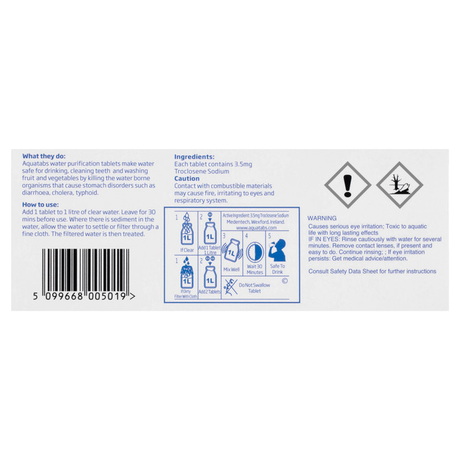 Aquatabs Water Purification Tablets 50 Tablets