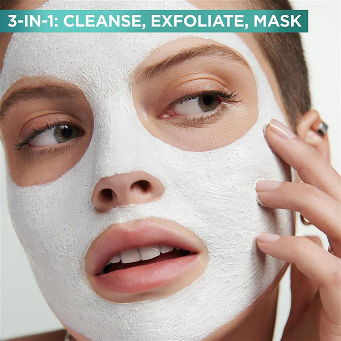 Garnier Pure Active 3-in-1 Clay Wash Scrub & Mask 150mL, Deeply Purifying Cleanser