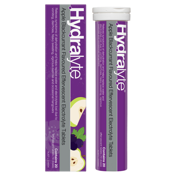 Hydralyte Effervescent Electrolyte Tablets Apple Blackcurrent Flavoured 20 Tablets