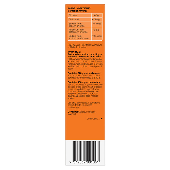 Hydralyte Effervescent Electrolyte Tablets Orange Flavoured 20 Tablets