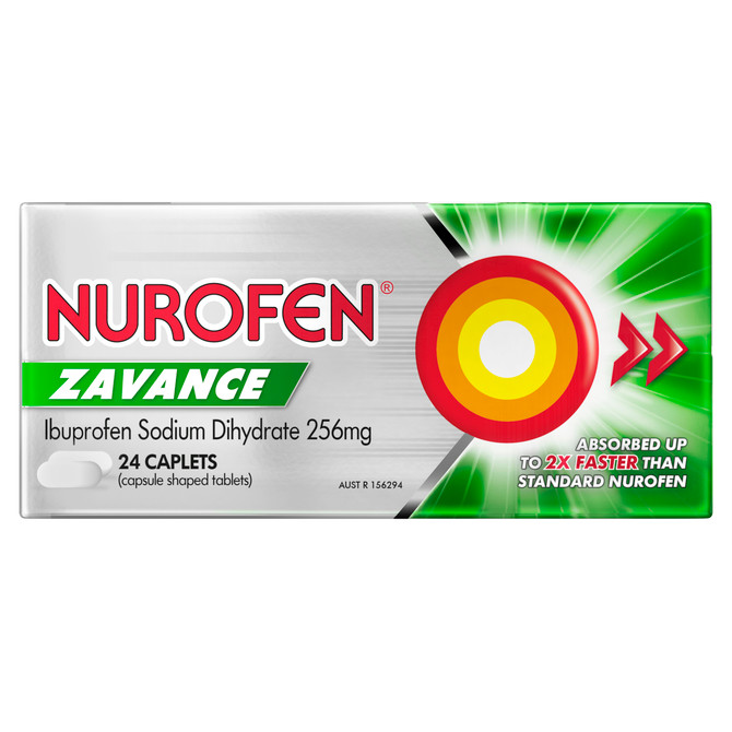 Nurofen Zavance Fast Pain Relief Caplets 256mg Ibuprofen 24 pack