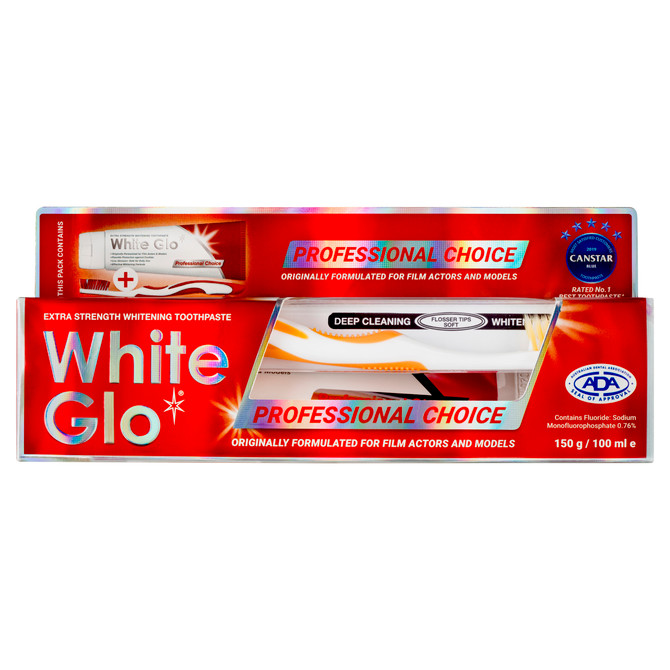 White Glo Professional Choice Extra Strength Whitening Toothpaste + Toothbrush