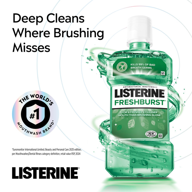 Listerine Freshburst Antibacterial Mouthwash for Fresh Breath & helps Plaque Reduction – 250mL