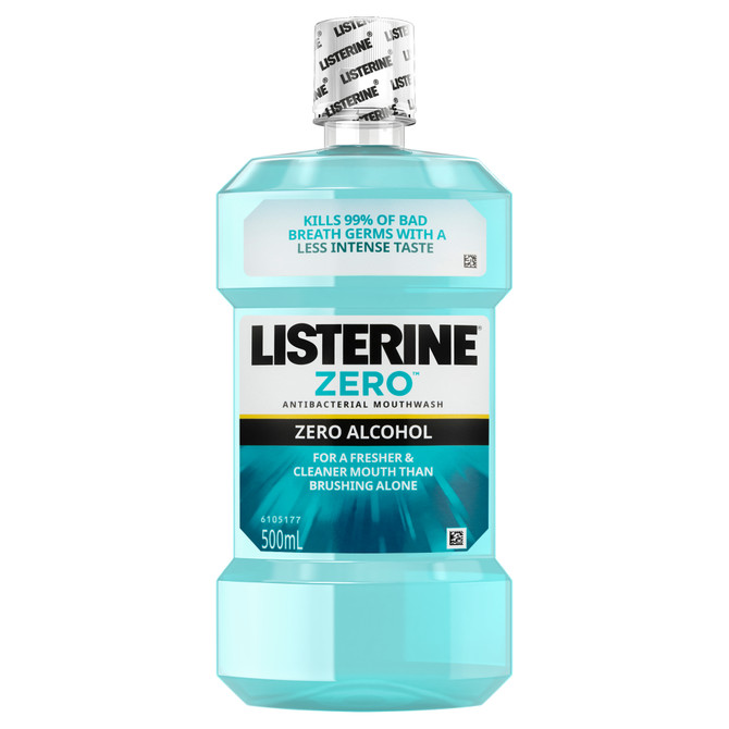 Listerine Zero Alcohol Antibacterial Mouthwash Less Intense Taste 500mL