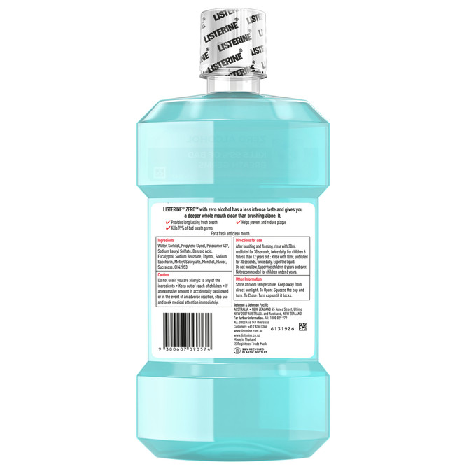 Listerine Zero Alcohol Antibacterial Mouthwash Mild Taste 500ml – Kills 99% of Bad Breath Germs