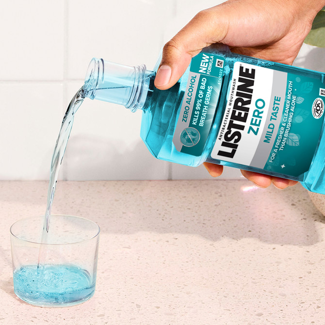 Listerine Zero Alcohol Antibacterial Mouthwash Mild Taste 500ml – Kills 99% of Bad Breath Germs