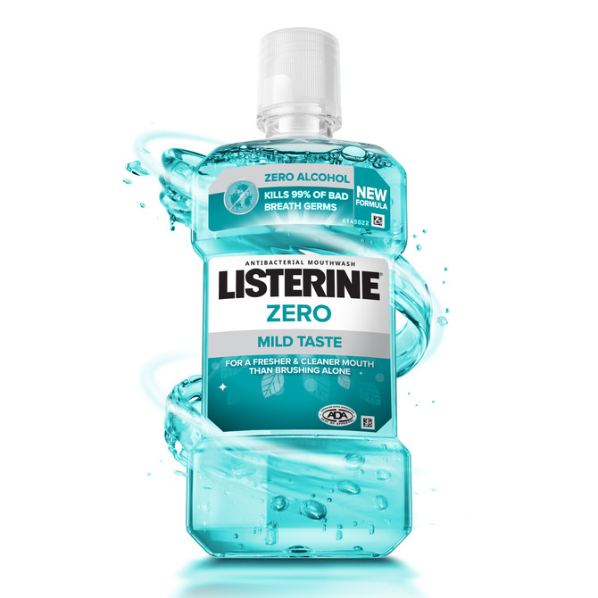 Listerine Zero Alcohol Antibacterial Mouthwash Mild Taste 500ml – Kills 99% of Bad Breath Germs
