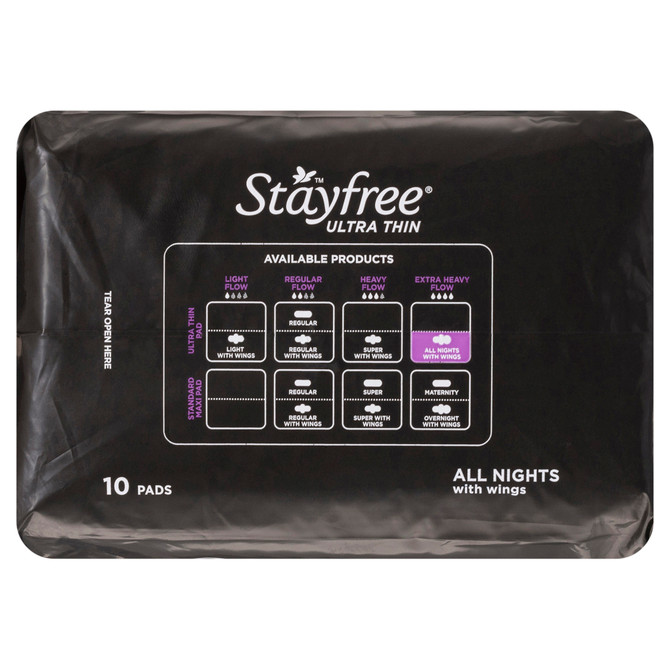 Stayfree Ultra Thin All Nights Pads With Wings 10 Pack