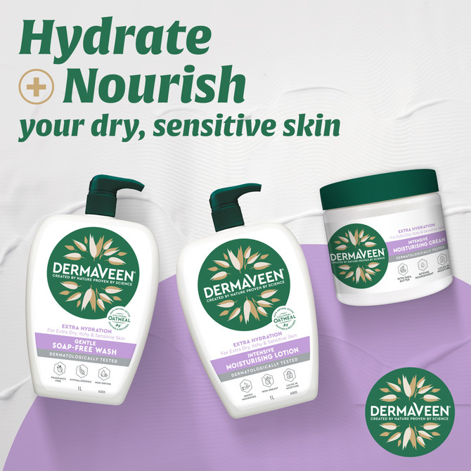 DermaVeen Extra Hydration Gentle Soap-Free Wash for Extra Dry, Itchy & Sensitive Skin 1L