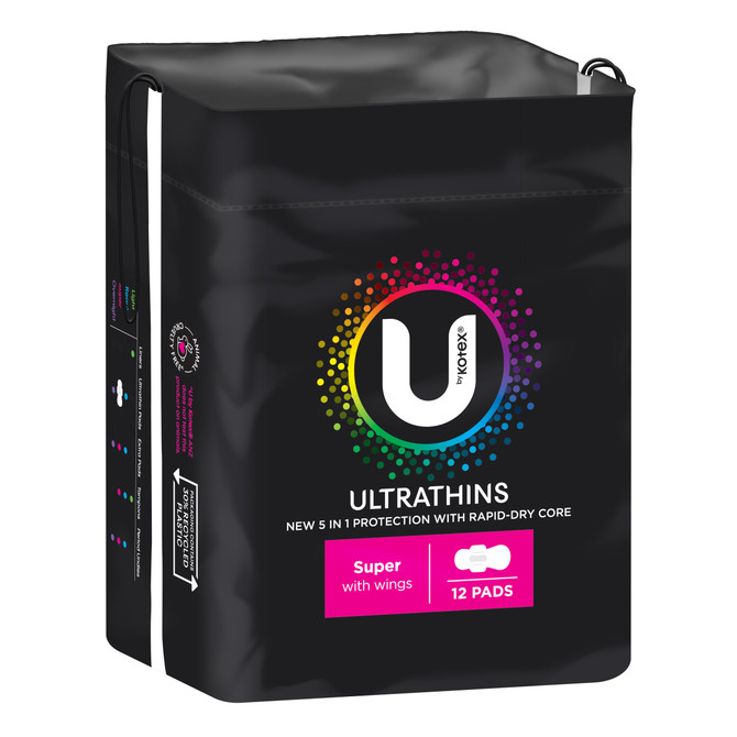 U by Kotex Ultrathin Pads Super with Wings 12 Pack