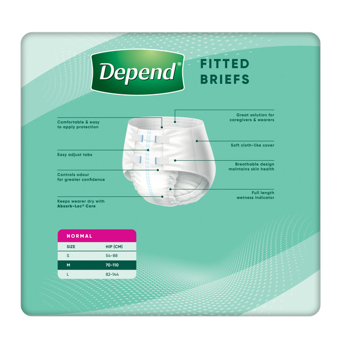 Depend Incontinence Fitted Briefs Unisex Normal Medium 10 Pack