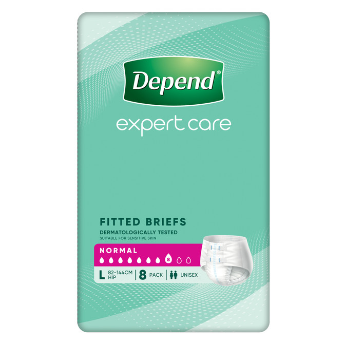 Depend Incontinence Fitted Briefs Unisex Normal Large 8 Pack