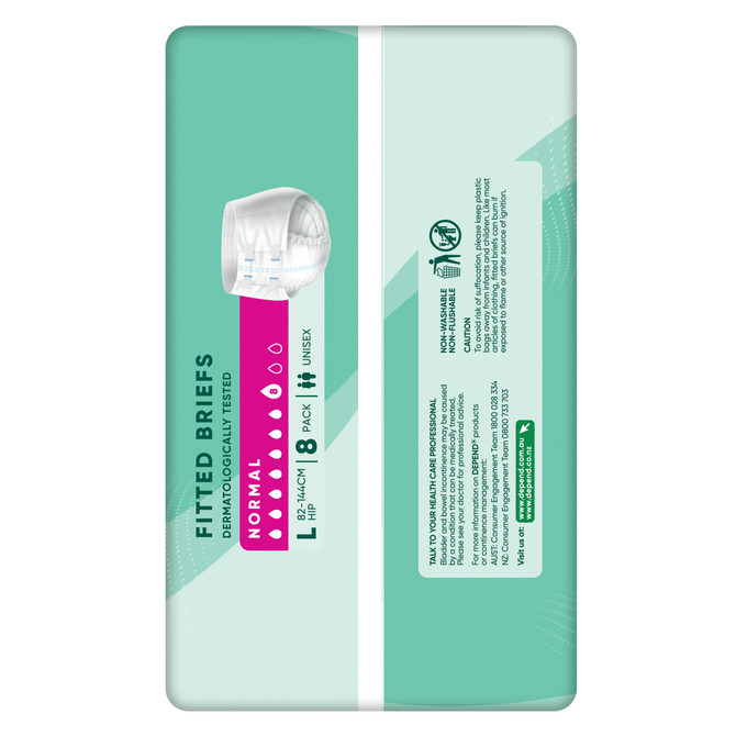 Depend Incontinence Fitted Briefs Unisex Normal Large 8 Pack