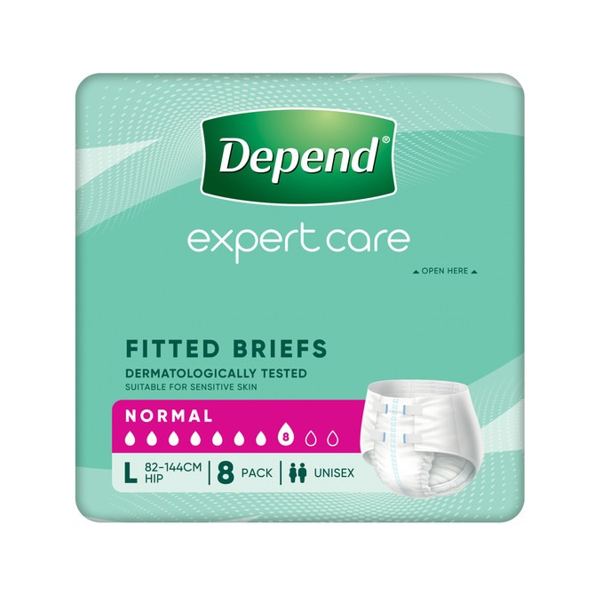 Depend Incontinence Fitted Briefs Unisex Normal Large 8 Pack