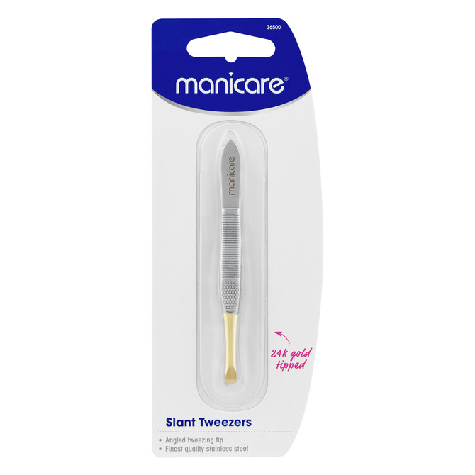 Manicare Slant Tweezers, Gold Tipped 