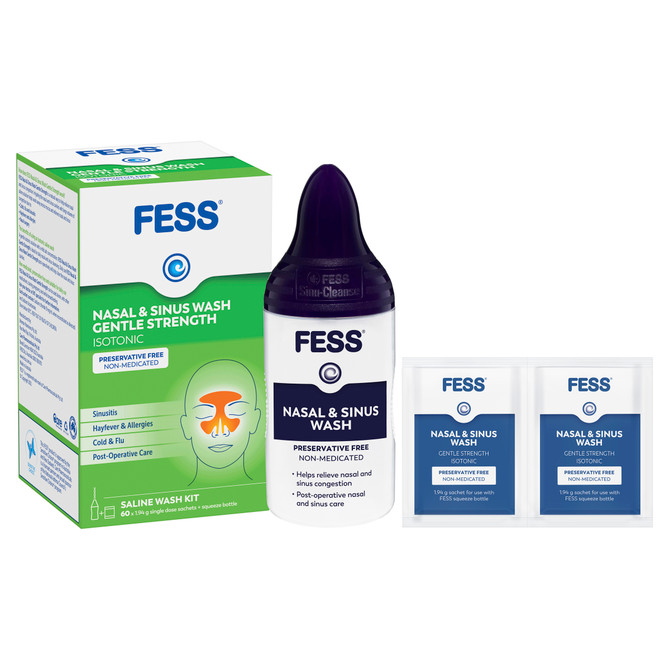 FESS Nasal & Sinus Wash Gentle Strength Saline Wash Kit 60 Pack