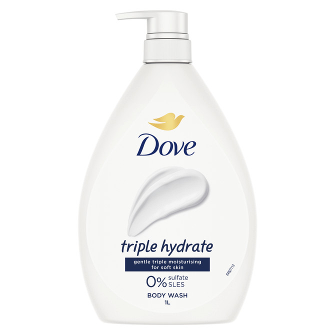Dove  Body Wash Gentle Cleansing for Soft Skin Triple Hydrate Shower Gel with 0% Sulfate SLES 1 L