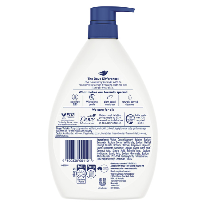Dove  Body Wash Gentle Cleansing for Soft Skin Triple Hydrate Shower Gel with 0% Sulfate SLES 1 L