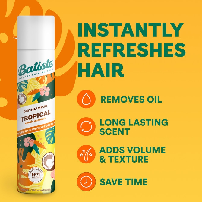Batiste Tropical Dry Shampoo | Coconut Fragrance | Instant Hair Refresh | 200 mL