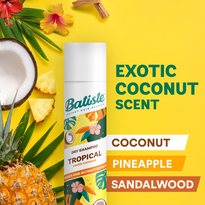 Batiste Tropical Dry Shampoo | Coconut Fragrance | Instant Hair Refresh | 200 mL