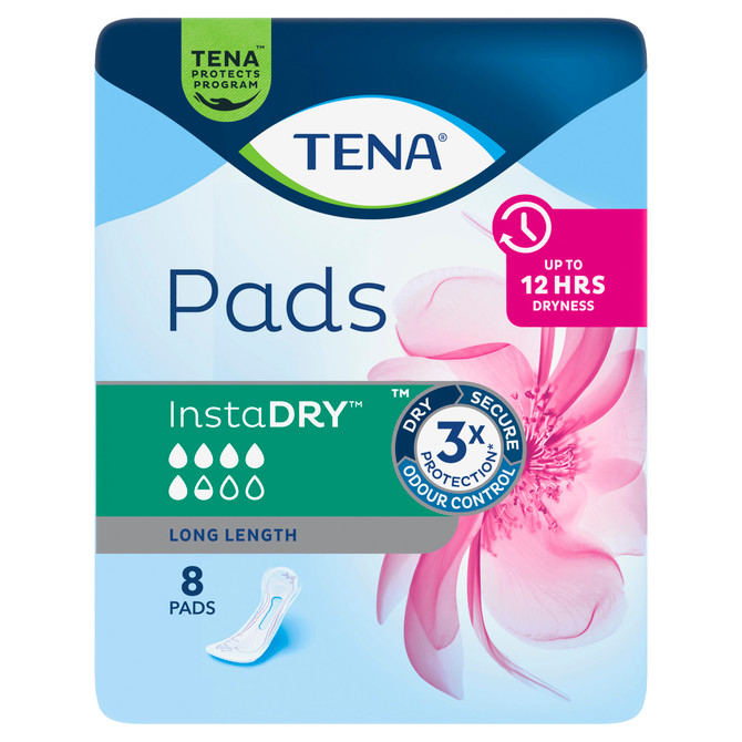 TENA Pads InstaDRY™ Long Length 8 Pack