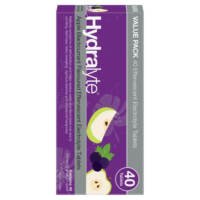 Hydralyte Effervescent Electrolyte Tablets Apple Blackcurrent Flavoured 40 Tablets