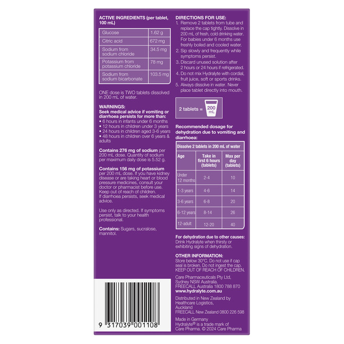 Hydralyte Effervescent Electrolyte Tablets Apple Blackcurrent Flavoured 40 Tablets