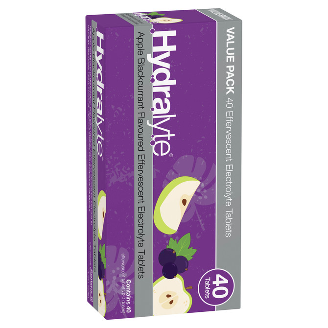 Hydralyte Effervescent Electrolyte Tablets Apple Blackcurrent Flavoured 40 Tablets
