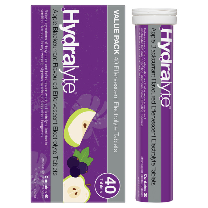 Hydralyte Effervescent Electrolyte Tablets Apple Blackcurrent Flavoured 40 Tablets