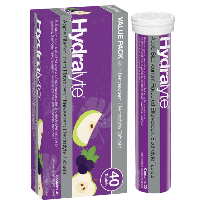 Hydralyte Effervescent Electrolyte Tablets Apple Blackcurrent Flavoured 40 Tablets