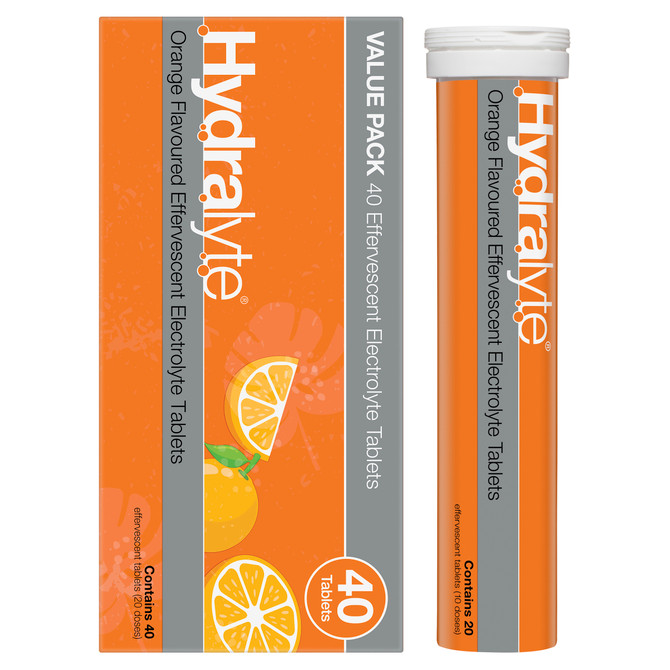 Hydralyte Effervescent Electrolyte Tablets Orange Flavoured 40 Tablets