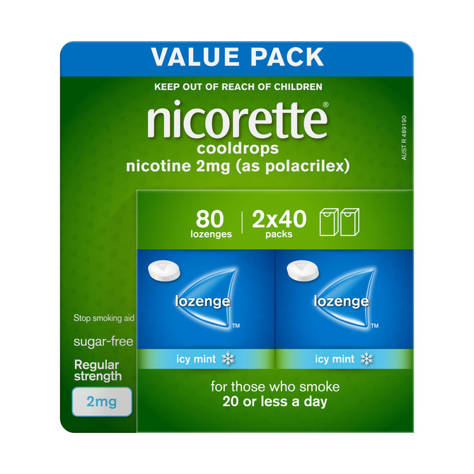 Nicorette Quit Smoking Aid Nicotine 2mg Icy Mint Cooldrops Regular Strength Lozenge Value Pack – Sugar‑Free Smoking Cessation Aid-80 Pack