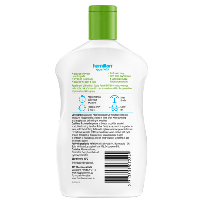 Hamilton Sunscreen Active Family Lotion SPF 50+ 250mL
