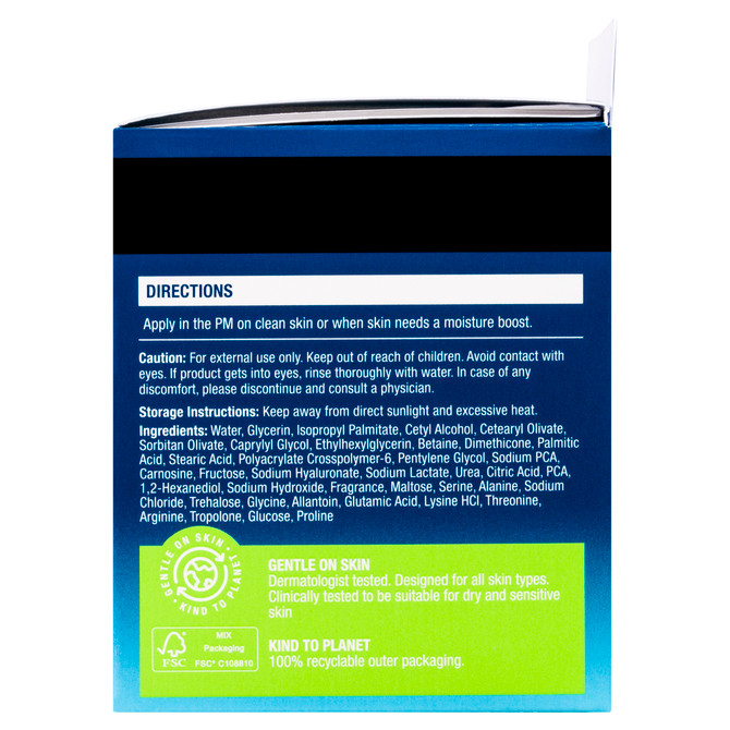 Neutrogena® Hydro Boost® Hyaluronic Acid Night Cream – Intensely Hydrating, Firming & Refreshing Night Moisturiser with NMF Complex, Electrolytes & Peptide – 50g