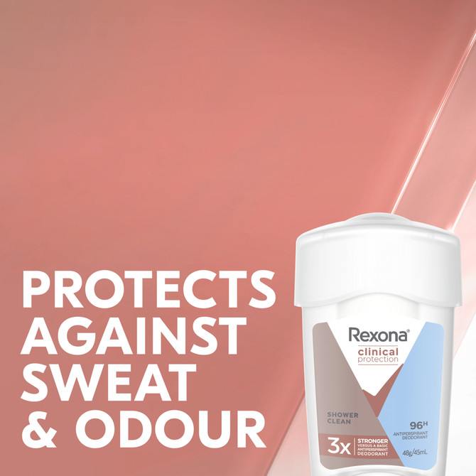 Rexona Women Clinical Protection Antiperspirant deodorant cream Shower Clean for 3x stronger protection* 45 mL
