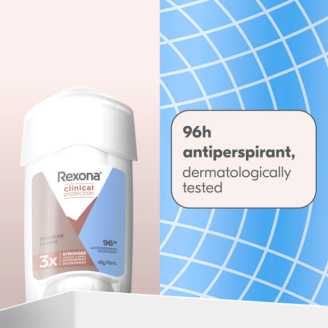 Rexona Women Clinical Protection Antiperspirant deodorant cream Shower Clean for 3x stronger protection* 45 mL