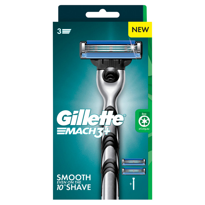 Gillette Mach3+ Razor 1 Handle + 2 Cartridges, Shave Care