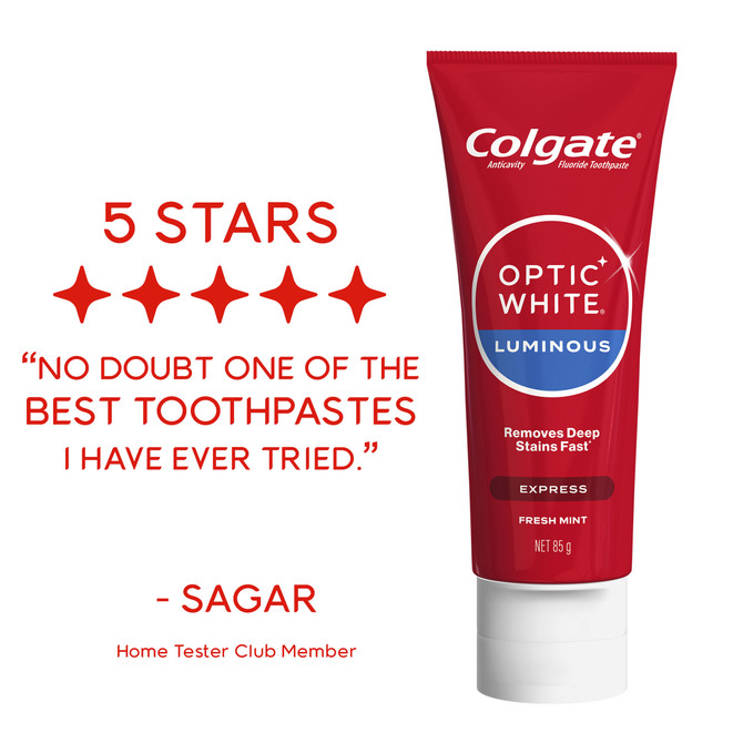 Colgate Optic White Luminous Express Teeth Whitening Toothpaste, 85g