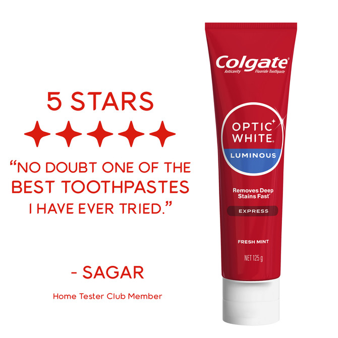 Colgate Optic White Luminous Express Teeth Whitening Toothpaste, 125g