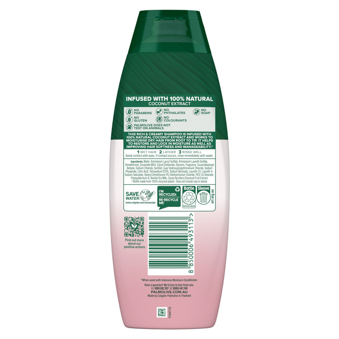 Palmolive Naturals Hair Shampoo, 350mL, Intensive Moisture with Coconut Cream, For Coarse or Dry Hair