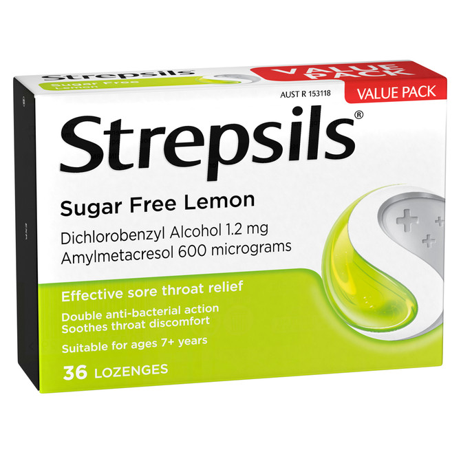 Strepsils Sore Throat Relief Sugar Free Lemon 36 Pack