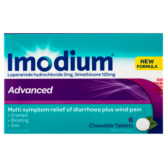 Imodium Advanced Diarrhoea Plus Wind Pain Relief Chewable Tablets 6 Pack