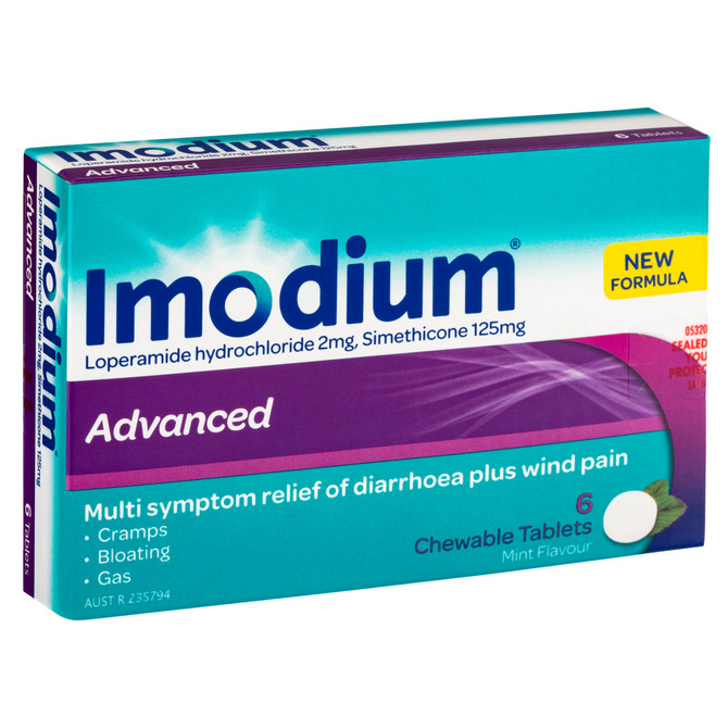 Imodium Advanced Diarrhoea Plus Wind Pain Relief Chewable Tablets 6 Pack