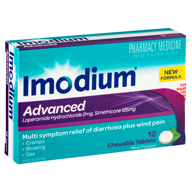 Imodium Advanced Diarrhoea Plus Wind Pain Relief Chewable Tablets 12 Pack