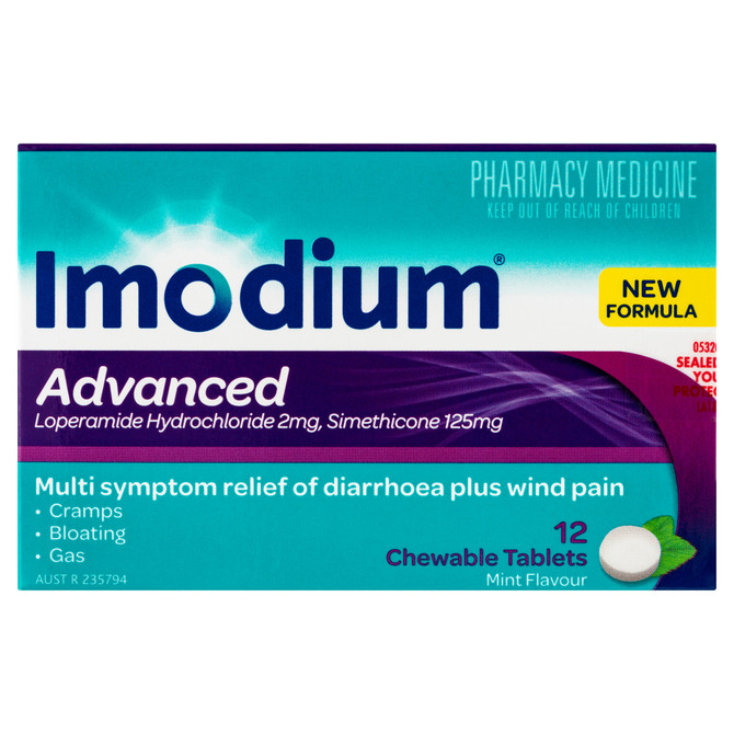 Imodium Advanced Diarrhoea Plus Wind Pain Relief Chewable Tablets 12 Pack