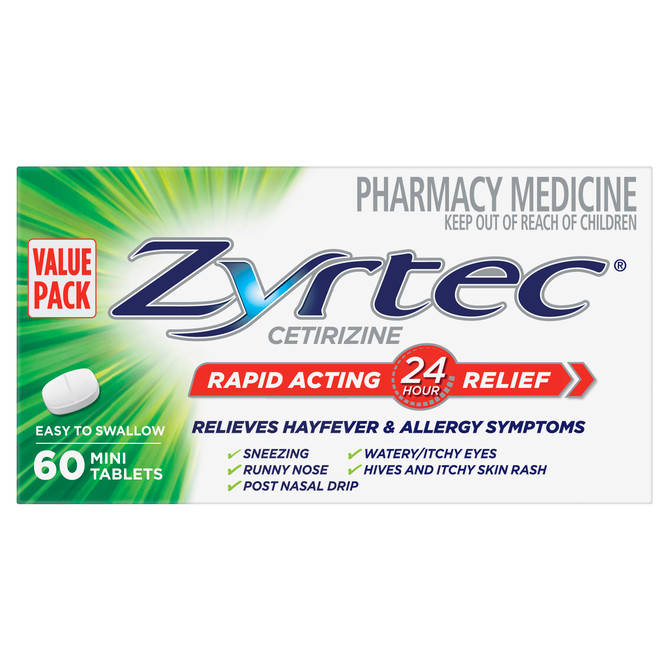 Zyrtec Rapid Acting Hayfever & Allergy Relief Antihistamine Mini Tablets 60 Pack